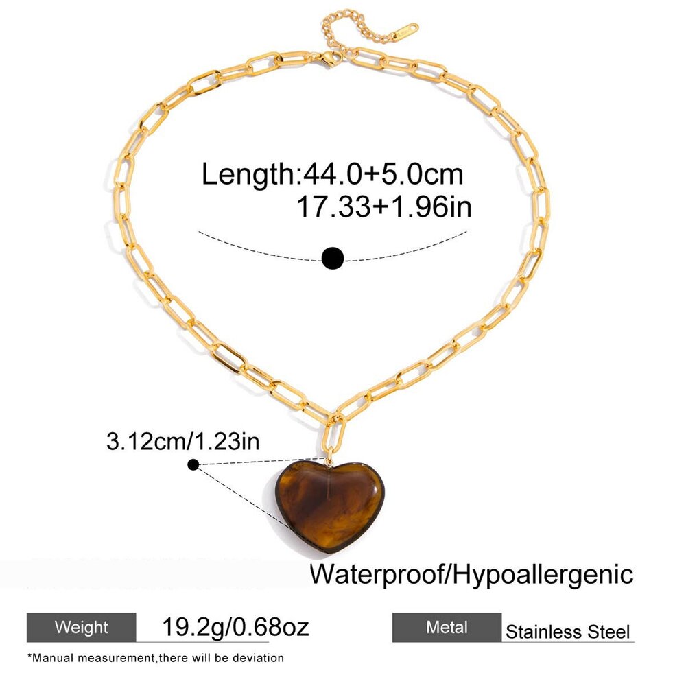 1 Piece Bohemian Heart Stainless Steel Waterproof Gold Color Acrylic Women's Pendant Necklaces Picture2
