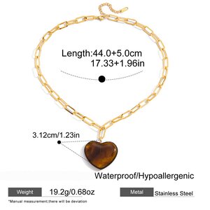 1 Piece Bohemian Heart Stainless Steel Waterproof Gold Color Acrylic Women's Pendant Necklaces h5 Picture2