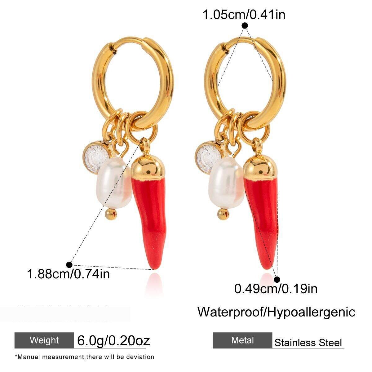 1 Pair Classic Red Chili Stainless Steel Waterproof Gold Color Women's Drop Earrings Picture2