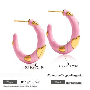 1 Pair Pink Circle Stainless Steel Waterproof Gold Color Women's Hoop Earrings h5 Picture2