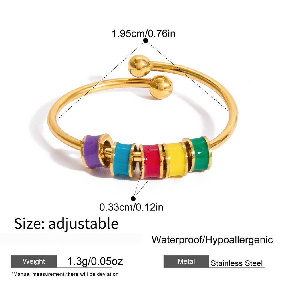 1 Piece Whimsical Colorful Beads Stainless Steel Waterproof Gold Color Statement Rings Picture2