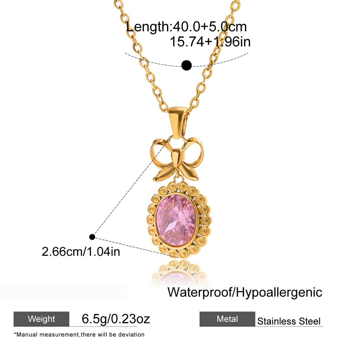 Collar Con Colgante Clásico De Circonita Rosa En Acero Inoxidable, Resistente Al Agua, Color Dorado, Para Mujer, 1 Unidad h5 Imagen2