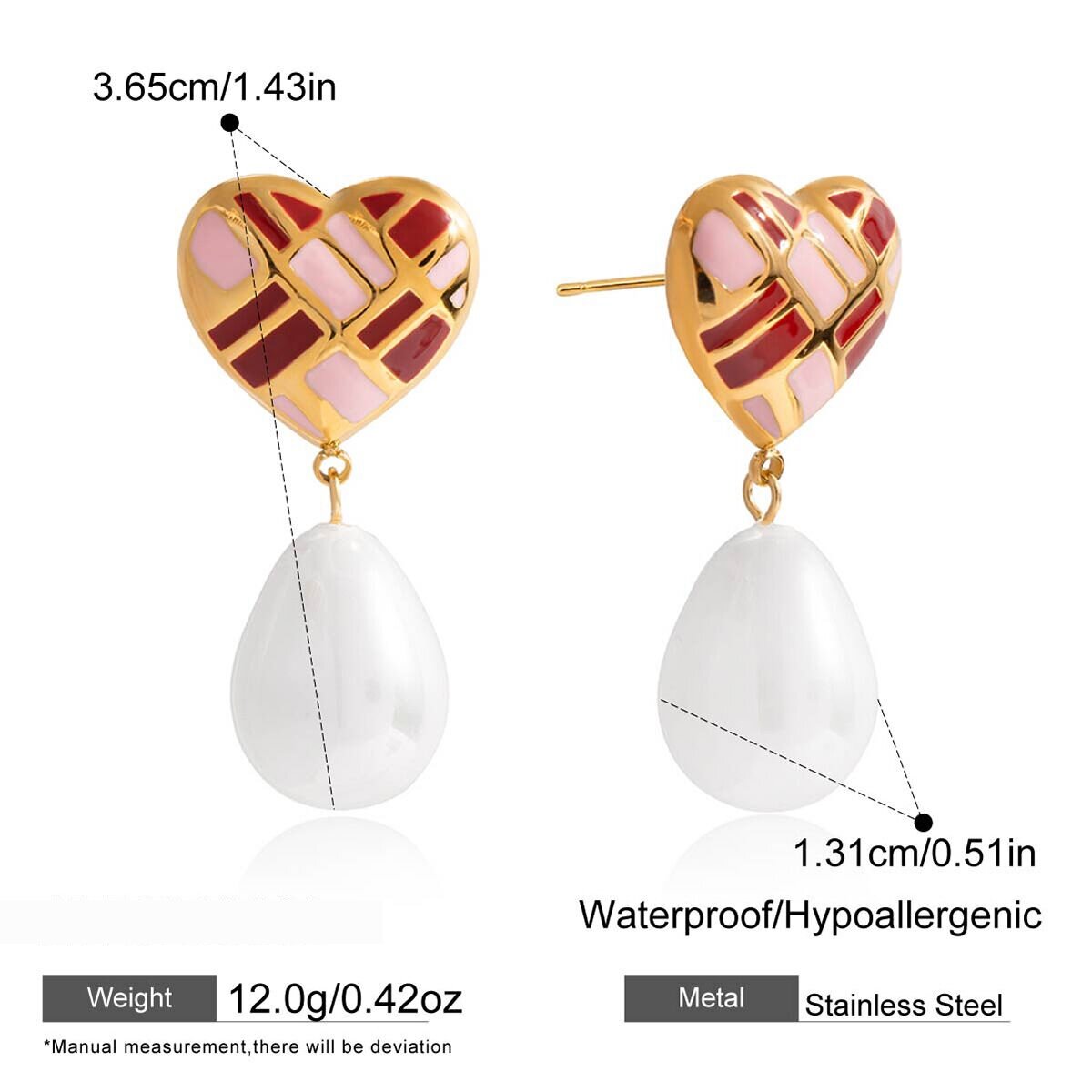 1 Pair Romantic Heart Stainless Steel Waterproof Gold Color Women's Drop Earrings h5 Picture2