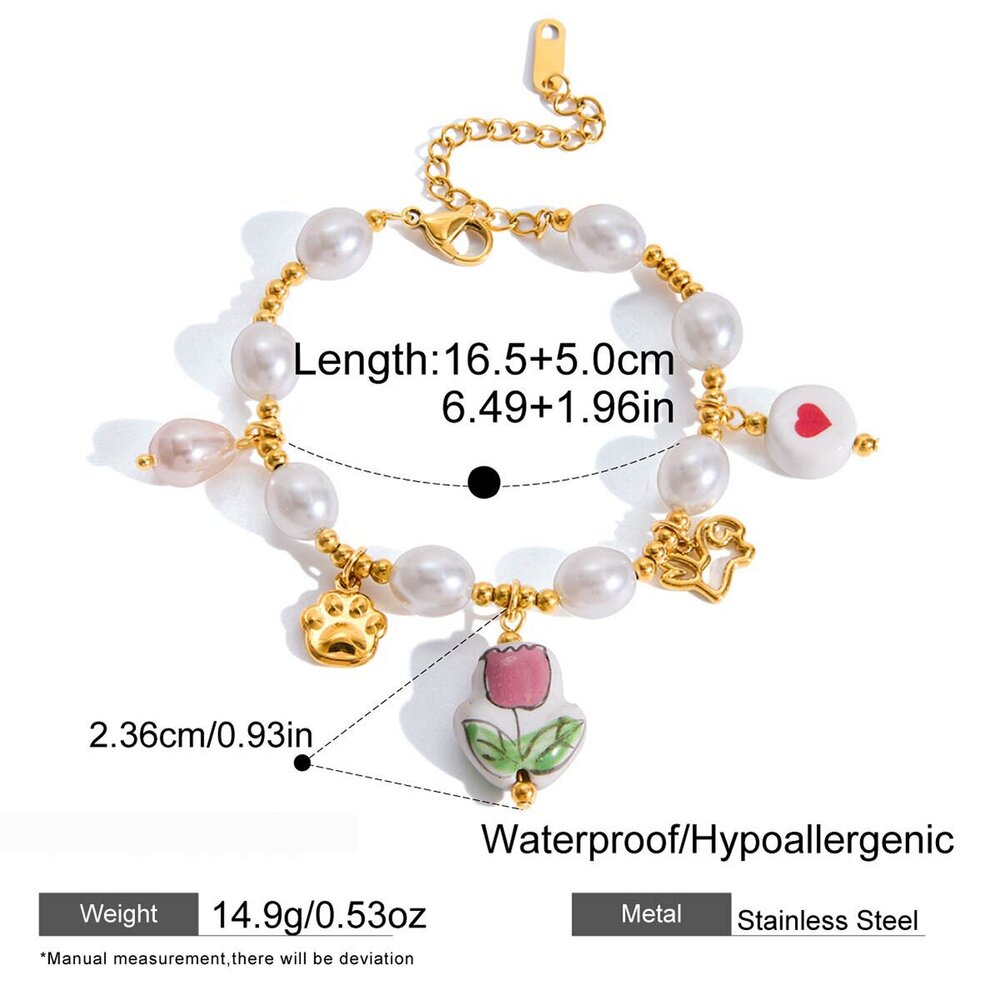 1 Piece Whimsical Tulip Stainless Steel Waterproof Gold Color Women's Charm Bracelets Picture2