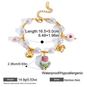 1 Piece Whimsical Tulip Stainless Steel Waterproof Gold Color Women's Charm Bracelets h5 Picture2