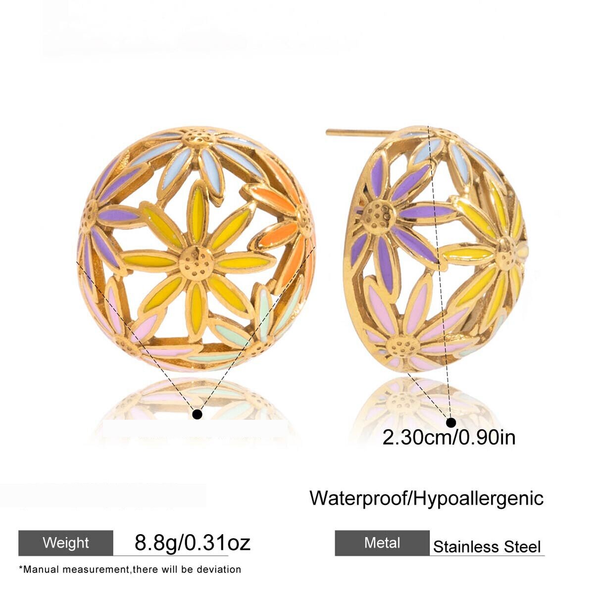 1 Pair Glamorous Flower Stainless Steel Waterproof Gold Color Women's Stud Earrings Picture2