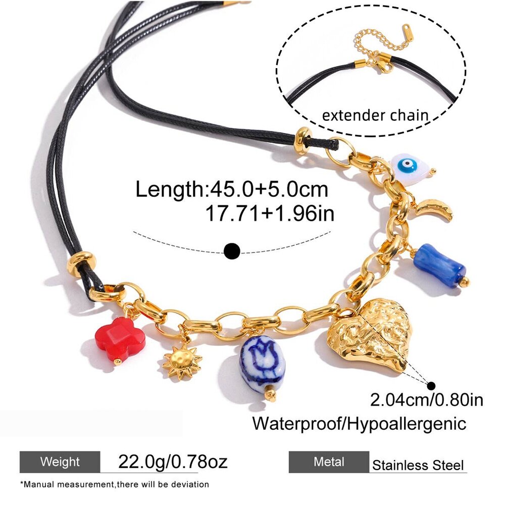 1 Piece Retro Heart Stainless Steel Waterproof Gold Color Acrylic Women's Pendant Necklaces Picture2