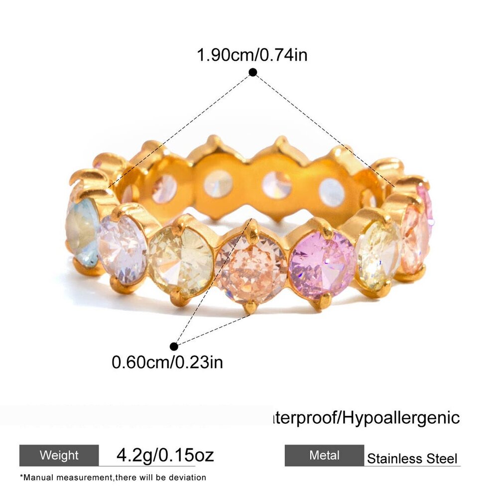 1 Piece Shinning Circle Stainless Steel Waterproof Gold Color Zircon Women's Gemstone Rings h5Picture2