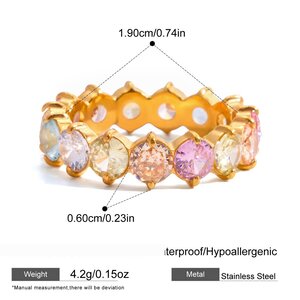 1 Piece Shinning Circle Stainless Steel Waterproof Gold Color Zircon Women's Gemstone Rings h5 Picture2