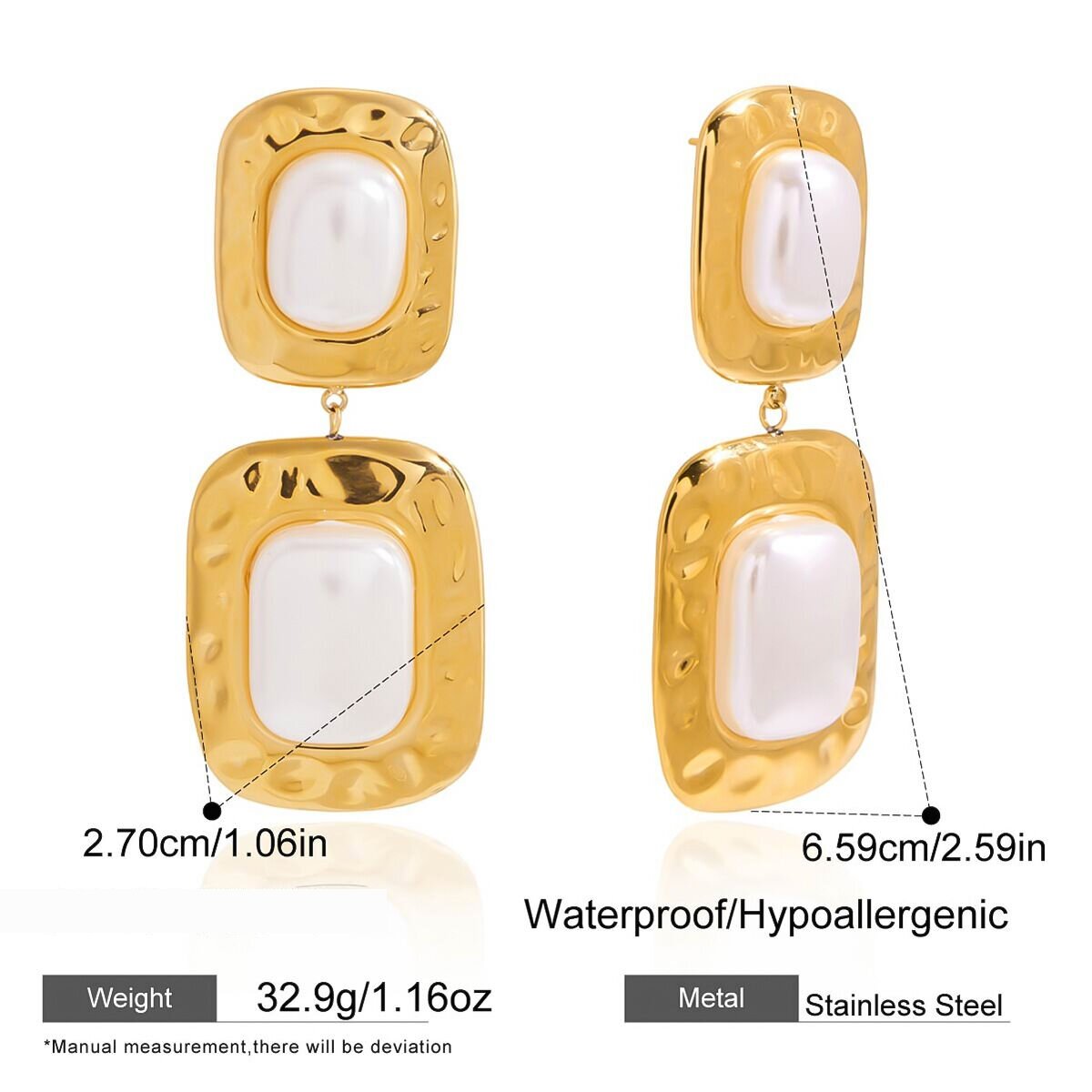 1 Pair Gorgeous Rectangle Stainless Steel Waterproof Gold Color Women's Drop Earrings Picture2