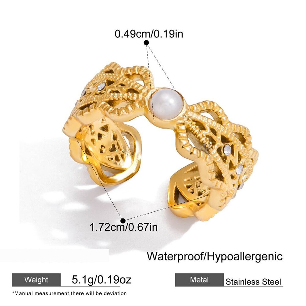 1 Piece Modern Hollowed-Out Stainless Steel Waterproof Gold Color Women's Gemstone Rings h5Picture2