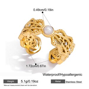 1 Piece Modern Hollowed-Out Stainless Steel Waterproof Gold Color Women's Gemstone Rings h5 Picture2