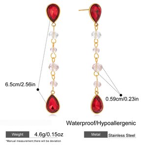 1 Paar Luxuriöse Rote Tropfenohrringe Aus Edelstahl, Wasserdicht, Goldfarben, Für Damen h5 Bild2
