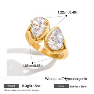 1 Piece Shinning Droplet Stainless Steel Waterproof Gold Color Zircon Women's Gemstone Rings h5 Picture2