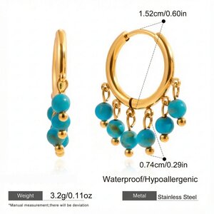 1 Pair Elegant Circle Calaite Stainless Steel Waterproof Gold Color Women's Hoop Earrings h5 Picture2