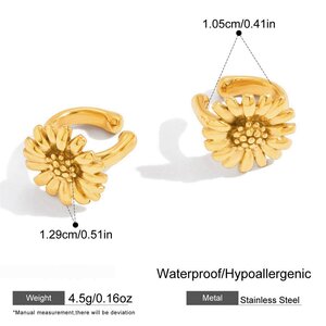 1 Pair Sophisticated Flower Stainless Steel Waterproof Gold Color Women's Ear Cuffs h5 Picture2