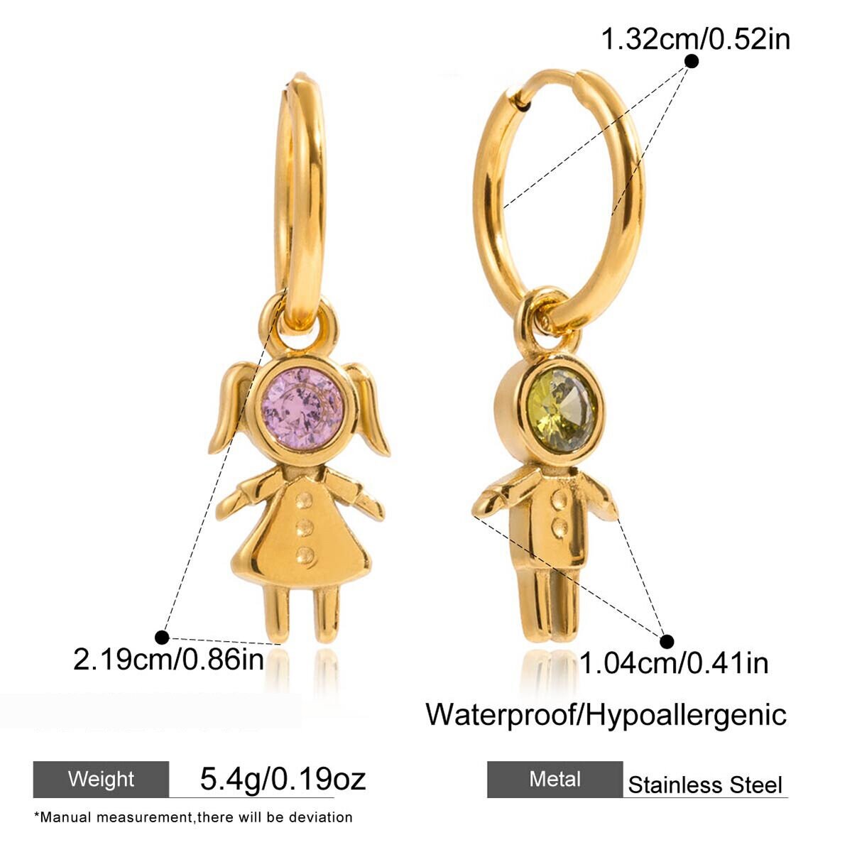 1 Pair Romantic Children Stainless Steel Waterproof Gold Color Zircon Women's Drop Earrings h5 Picture2