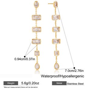 1 Paar Exquisite Rechteckige, Wasserdichte Ohrhänger Aus Edelstahl In Goldfarbe Mit Zirkonia Für Damen h5 Bild2