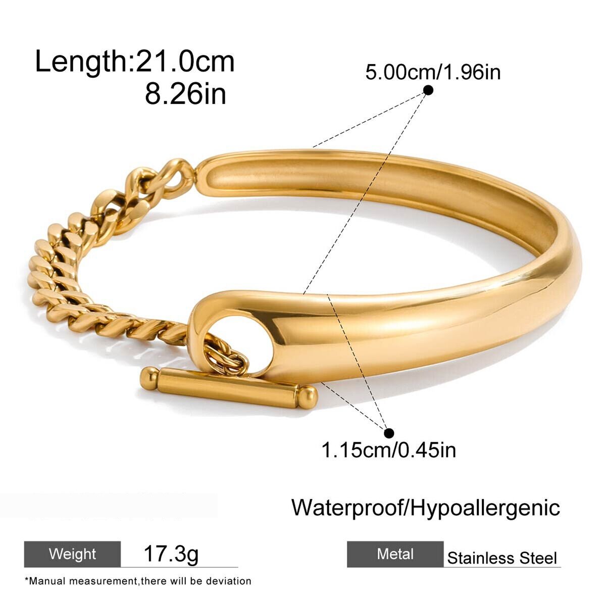 1 Piece Simple Patchwork Stainless Steel Waterproof Gold Color Women's Chain Bracelets h5 Picture2