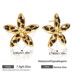 1 Paar Sexy Oorbellen Met Bloemen- En Luipaardprint, Gemaakt Van Roestvrij Staal, Waterdicht En Goudkleurig. h5 Afbeelding2