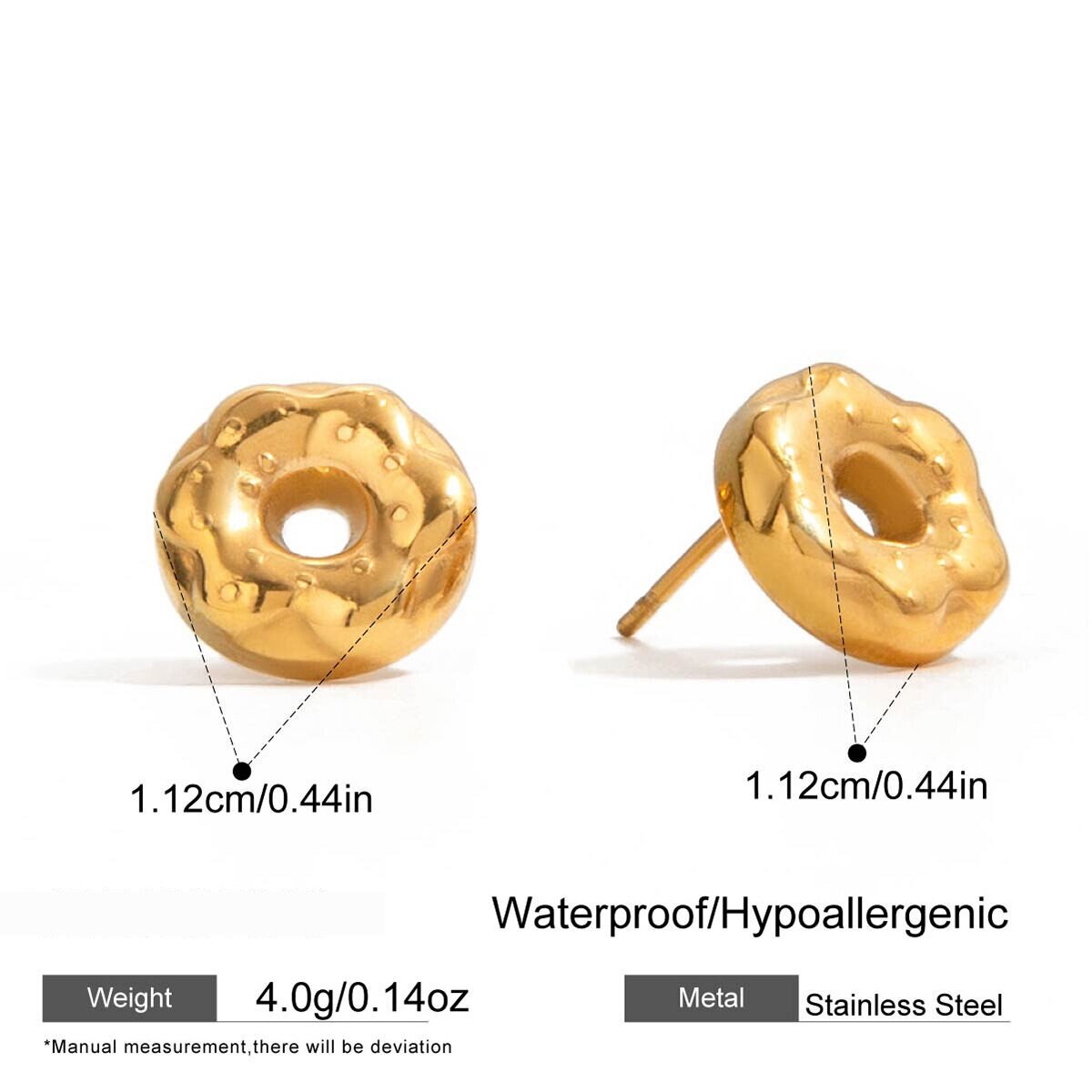 1 Pair Cute Doughnut Stainless Steel Waterproof Gold Color Women's Stud Earrings Picture2