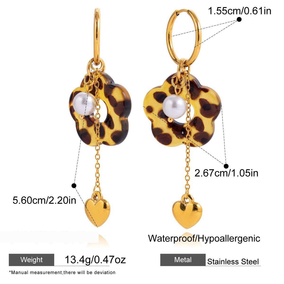 1 Par De Pendientes Colgantes De Acero Inoxidable Acrílico Con Estampado De Leopardo Y Flores Para Mujer, Resistentes Al Agua Imagen2