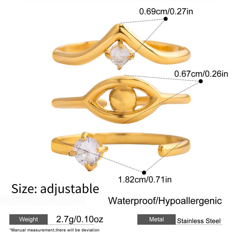 1 Piece Delicate Curve Stainless Steel Waterproof Gold Color Zircon Ring Sets h5Picture2