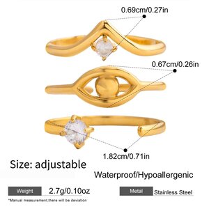 1 Piece Delicate Curve Stainless Steel Waterproof Gold Color Zircon Ring Sets h5 Picture2