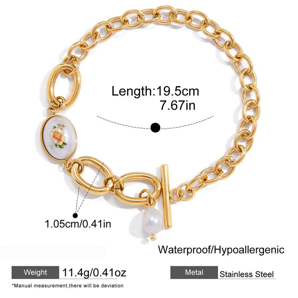 1 Piece Retro Flower Stainless Steel Waterproof Gold Color Women's Chain Bracelets Picture2