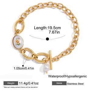 1 Piece Retro Flower Stainless Steel Waterproof Gold Color Women's Chain Bracelets h5 Picture2