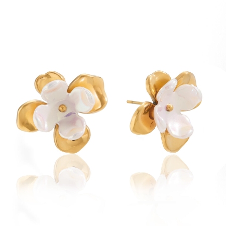1 Pair Classic Flower Stainless Steel Waterproof Gold Color Women's Stud Earrings