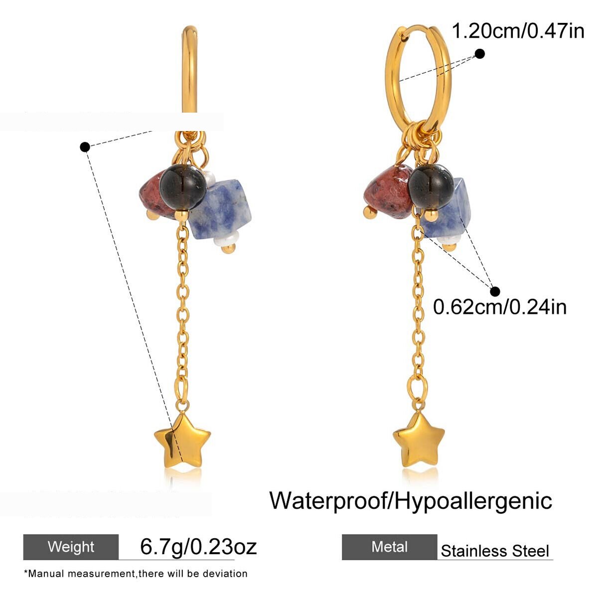 1 Piece Designable Star Natural Stone Stainless Steel Waterproof Women's Drop Earrings h5 Picture2