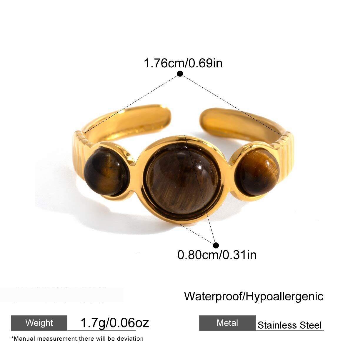 1 Piece Retro Circle Stainless Steel Waterproof Gold Color Natural Stone Women's Gemstone Rings h5 Picture2