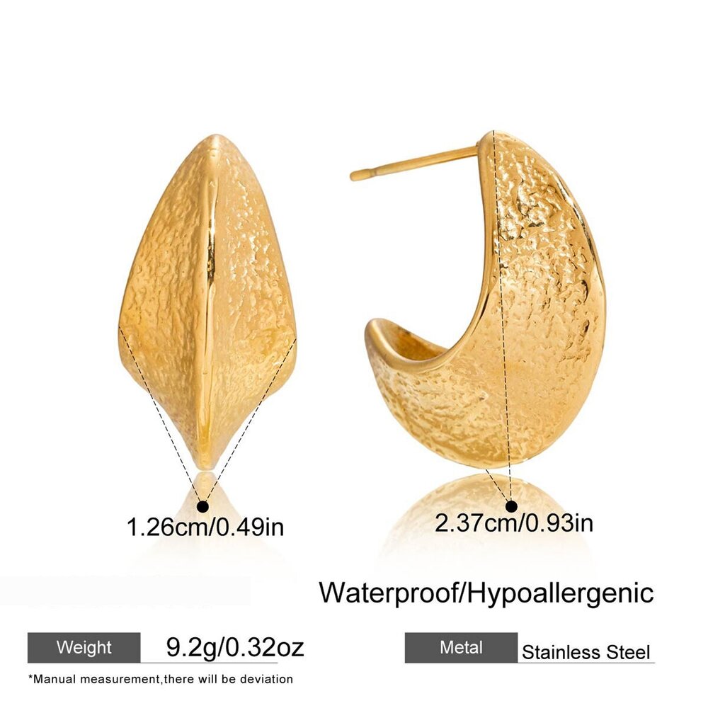 1 Pair Classic Hammer Pattern Stainless Steel Waterproof Gold Color Women's Hoop Earrings Picture2