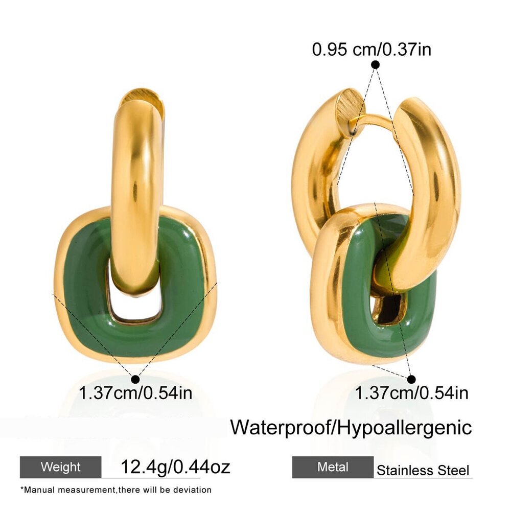 1 Pair Vintage Rectangle Stainless Steel Waterproof Gold Color Women's Hoop Earrings
