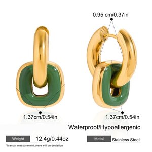 1 Pair Vintage Rectangle Stainless Steel Waterproof Gold Color Women's Hoop Earrings h5
