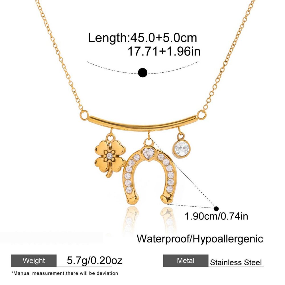 Luxurious Horseshoe-Shaped Stainless Steel Waterproof Gold Color Zircon Women's Jewelry Sets h5Picture2