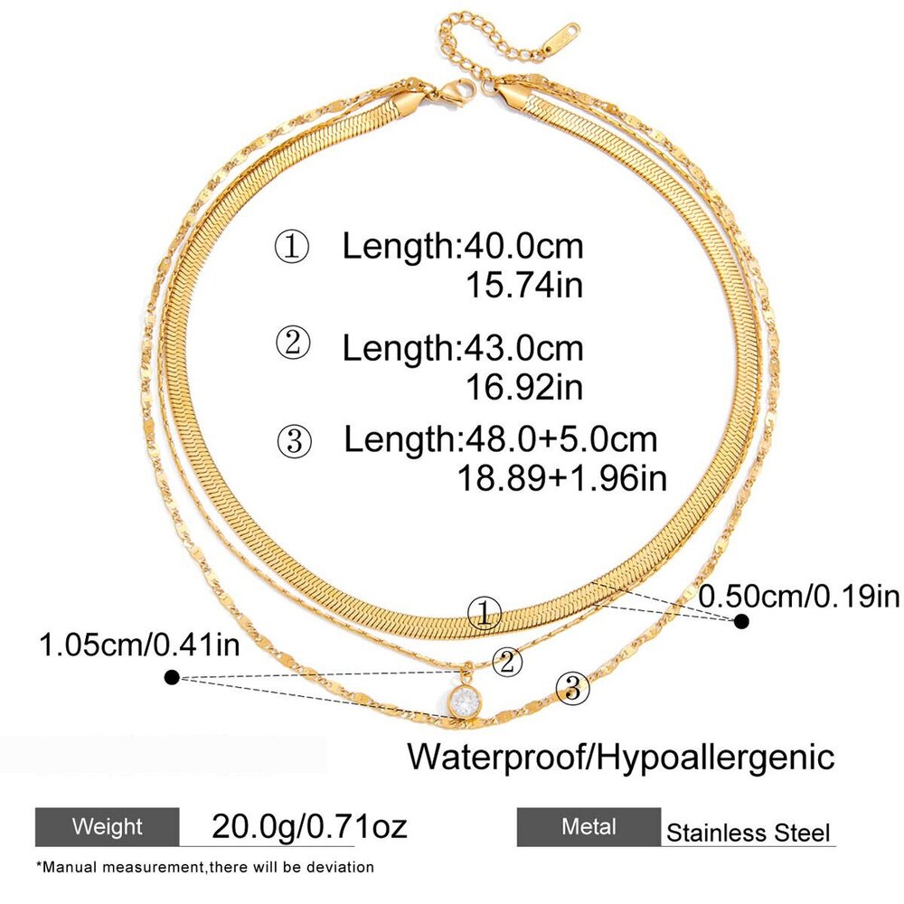 1 Piece Delicate Circle Stainless Steel Waterproof Gold Color Zircon Women's Layered Necklaces Picture2