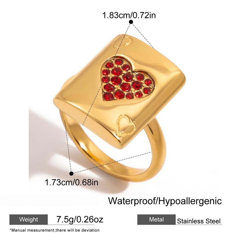Romantic Heart Poker Stainless Steel Waterproof Gold Color Women's Jewelry Sets