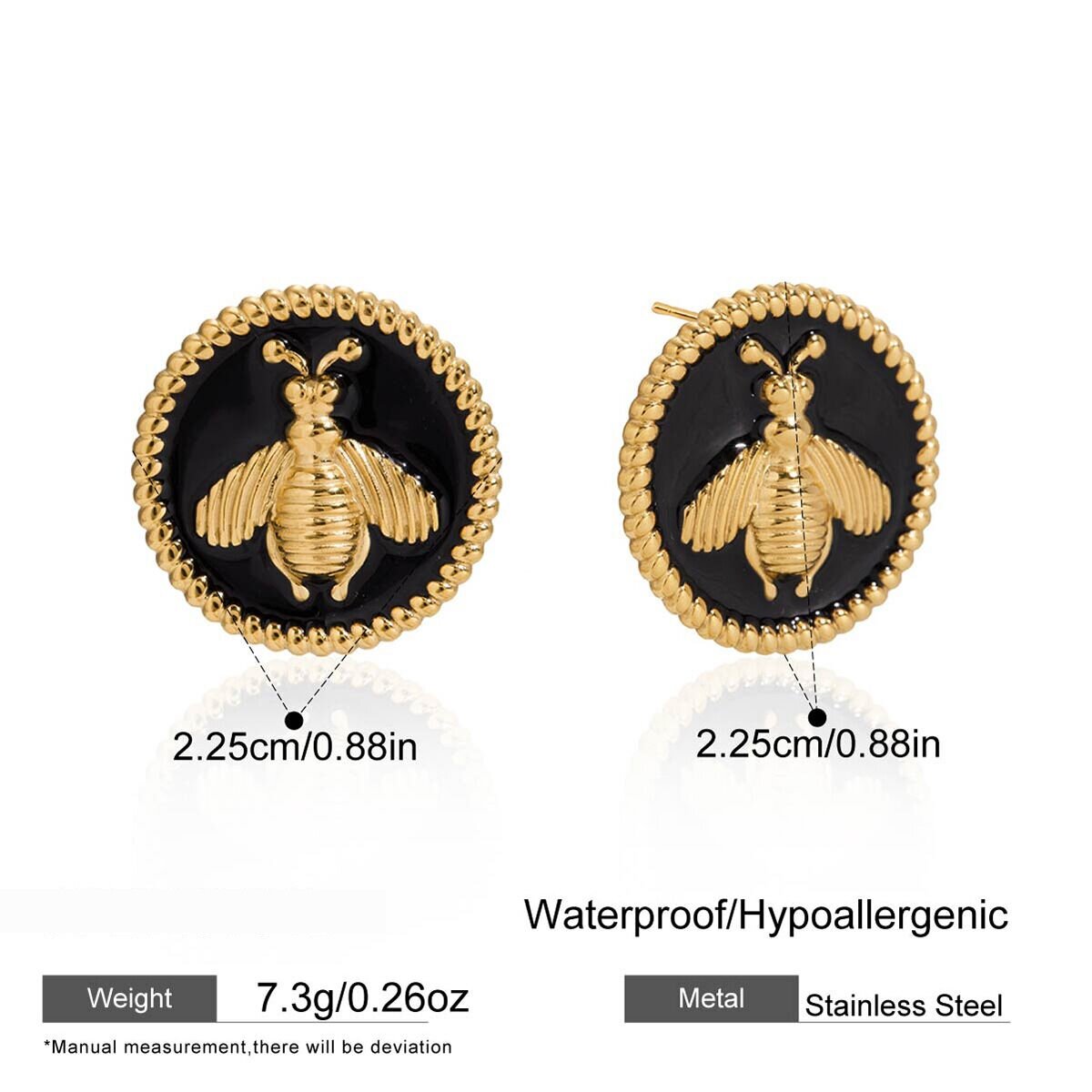 1 Pair Gorgeous Bee Pattern Stainless Steel Waterproof Gold Color Women's Stud Earrings h5 Picture2