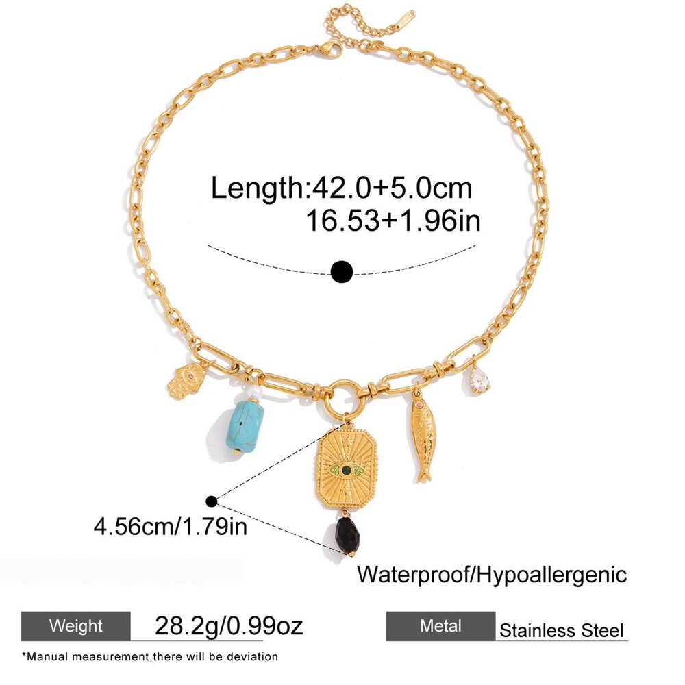 1 Piece Gorgeous Devil's Eye Stainless Steel Waterproof Gold Color Natural Stone Women's Pendant Necklaces Picture2