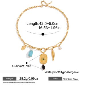 1 Piece Gorgeous Devil's Eye Stainless Steel Waterproof Gold Color Natural Stone Women's Pendant Necklaces h5 Picture2