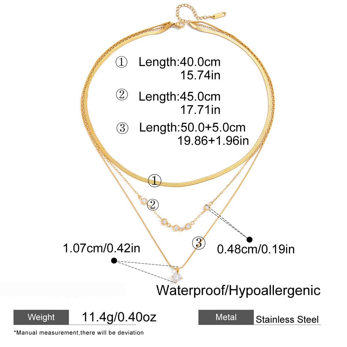 Collana A Strati Da Donna In Zircone Color Oro Impermeabile In Acciaio Inossidabile Moderno Con Cerchio Da 1 Pezzo h5 Immagine2