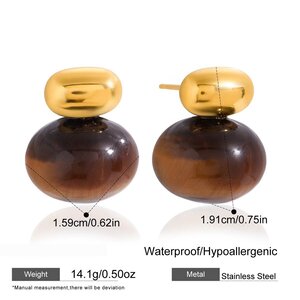 1 Pair Classic Oval Stainless Steel Waterproof Gold Color Natural Stone Women's Stud Earrings h5 Picture2