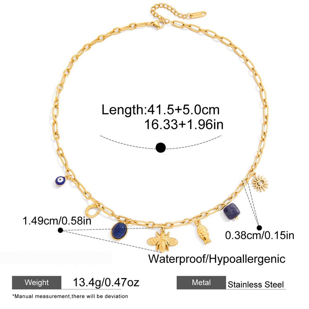 1 Piece Luxurious Bee Lapis Lazuli Stainless Steel Waterproof Gold Color Women's Pendant Necklaces Picture2