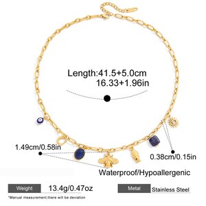 1 Piece Luxurious Bee Lapis Lazuli Stainless Steel Waterproof Gold Color Women's Pendant Necklaces h5 Picture2