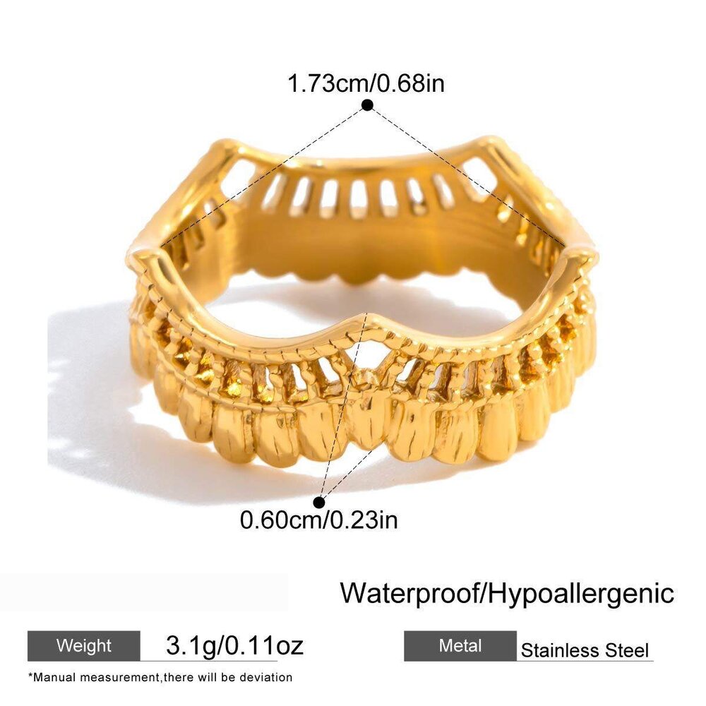 1 Piece Elegant Woven Lace Stainless Steel Waterproof Gold Color Women's Gemstone Rings