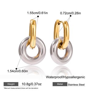 1 Pair Simple Circle Mixed Gold&Silver Colors Stainless Steel Waterproof Women's Hoop Earrings h5