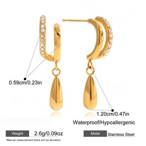 1 Pair Gorgeous Droplet Stainless Steel Waterproof Gold Color Zircon Women's Drop Earrings h5 Picture2