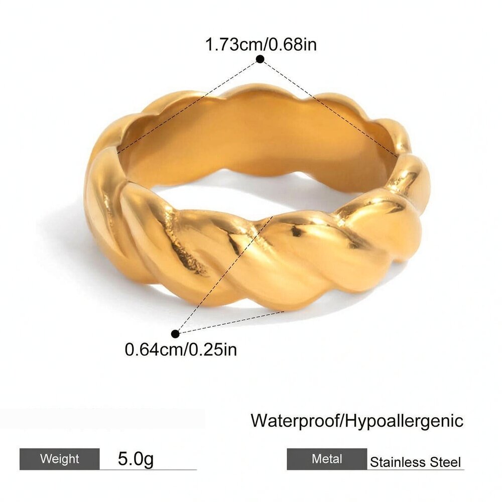 1 Piece Classic Twist Mixed Gold&Silver Colors Stainless Steel Waterproof Women's Minimalist Rings